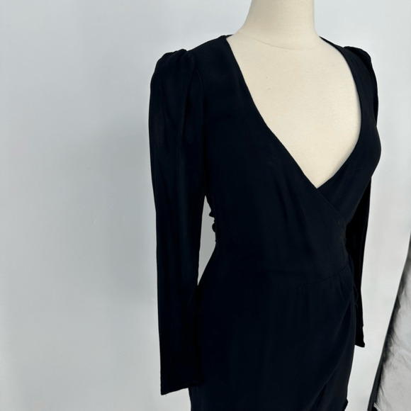 Reformation Brooke Mini Wrap Dress Size S Black Long Sleeve Minimalist - Picture 9 of 11